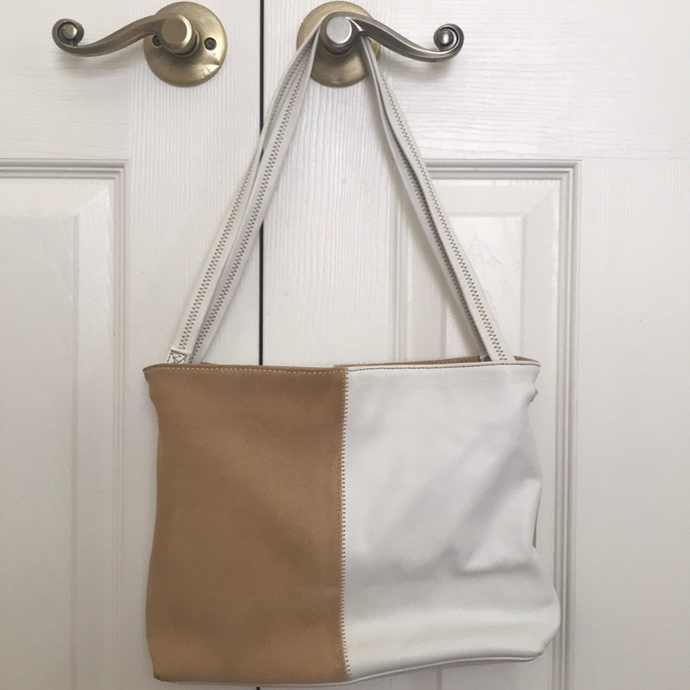 Hype White & Tan Suede & Leather Shoulder Bag